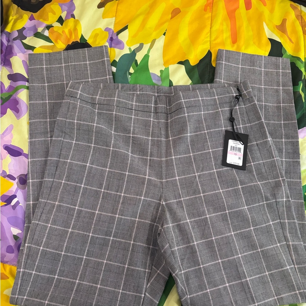 DKNY Gray and Pink Plaid Trousers size 10